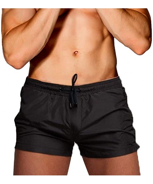 Briefs Men Swim Brief Sexy Surfing Board Shorts Beach Boxer Swimming Trunks with Pockets(Order One Size UP) - W-black - CC18S...