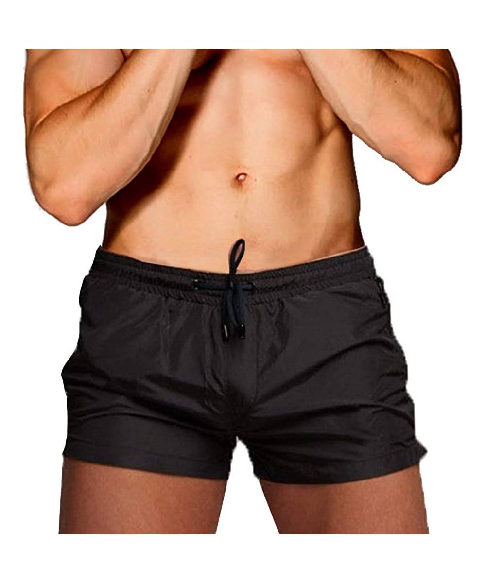 Briefs Men Swim Brief Sexy Surfing Board Shorts Beach Boxer Swimming Trunks with Pockets(Order One Size UP) - W-black - CC18S...