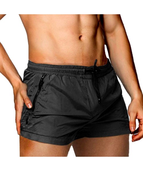 Briefs Men Swim Brief Sexy Surfing Board Shorts Beach Boxer Swimming Trunks with Pockets(Order One Size UP) - W-black - CC18S...