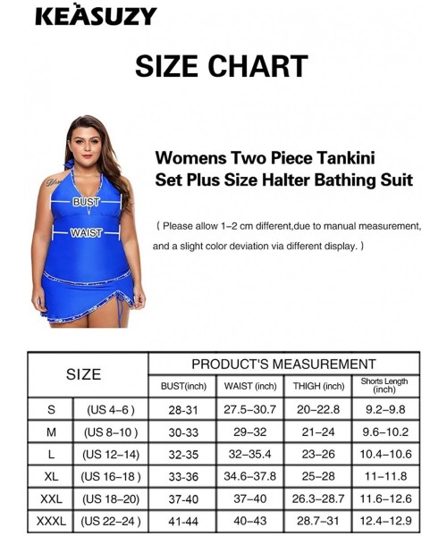 One-Pieces Womens Plus Size Swimsuit Halter Tankini Top and Skort Bottom Set Bathing Suits - Black&blue - C718SN2OS2A