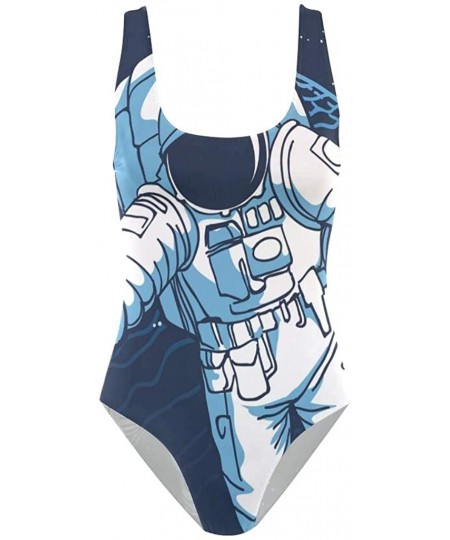 Racing Women's Adjustable Strap One Piece London Pattern with Union Jack Flag Monokini Swimsuit - Astronaut - C918OK6TWZH