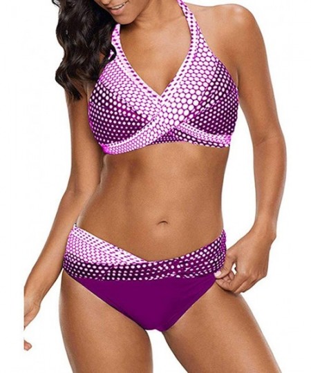 Sets high Waisted Swimsuit-Women Polka Dots Bathing Suit Push-up Beach Swimsuit Bikini Swimwear Plus Size - Purple - CB18U4TTA6E