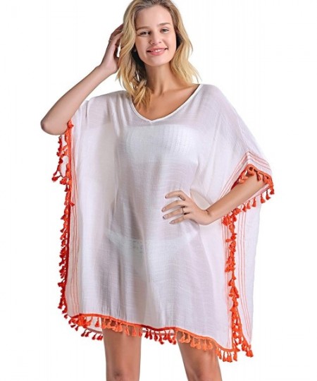 Cover-Ups Women's Swimsuit Cover ups Bathing Suit Tassel Kaftan Beach Dress for Swimwear - 04-white - C41944Y7RRX