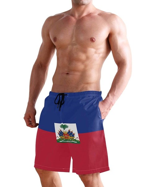 Board Shorts Greek Flag Men's Swim Trunks Beach Shorts with Pockets - Haiti Flag - C618OAN9A4Z