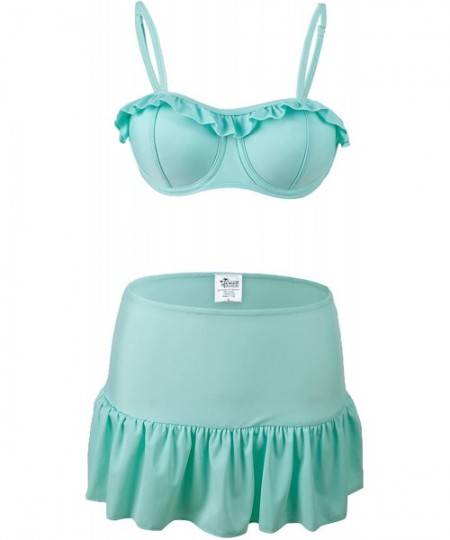 Bottoms Women's Mix and Match Swimwear Bikini Sets Ruffle Skirts in Solid Colors - Aqua Cropped Top Cover Up - C012NZ36RSB