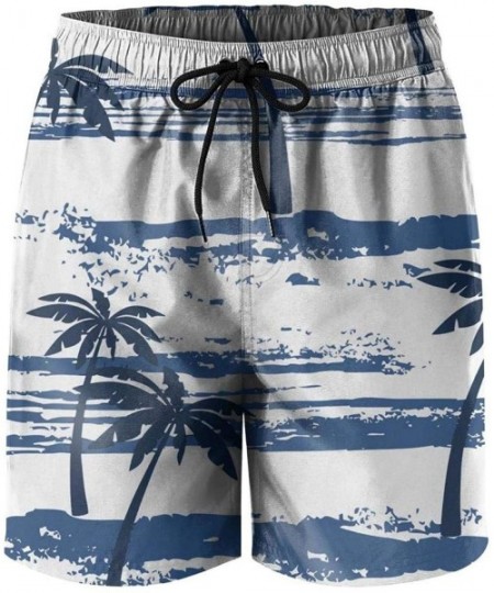 Board Shorts Men's Curved Tropical Coconut Palm Tree Swim Trunks Summer Holiday Boardshort with Drawstring Pockets Bathing Su...