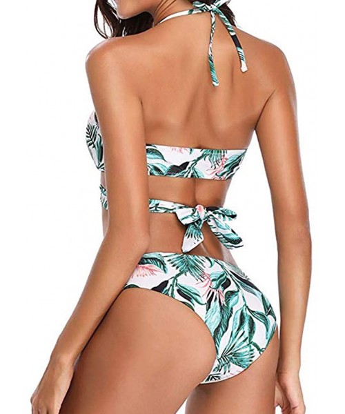 Bottoms Womens Bathing Suits Floral Printing Swim Bottoms Padded Halter Bandage Bikini Two Piece Swimsuits - A-green - CX194N...