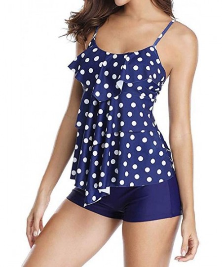 Tankinis Two-Piece Suits Tankini Swimsuits for Women- with Shorts Tummy Control Bathing Suits - Blue 12 - C6196OU9Q3G