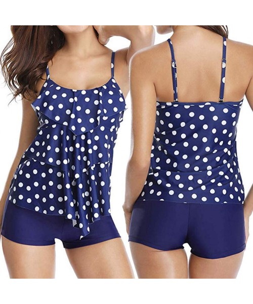 Tankinis Two-Piece Suits Tankini Swimsuits for Women- with Shorts Tummy Control Bathing Suits - Blue 12 - C6196OU9Q3G