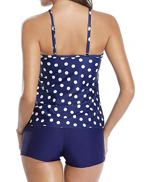 Tankinis Two-Piece Suits Tankini Swimsuits for Women- with Shorts Tummy Control Bathing Suits - Blue 12 - C6196OU9Q3G