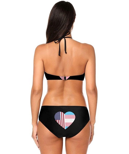 Sets American Flag Transgender Pride Flag Heart Bikini Bathing Suits Two Piece Swimsuits for Women's Vacations - Black - C919...