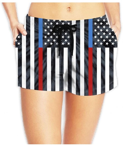 Board Shorts Women's Beach Board Shorts Thin Red & Blue Line American Flag Swim Trunks Briefs Swimsuit - Thin Red & Blue Line...