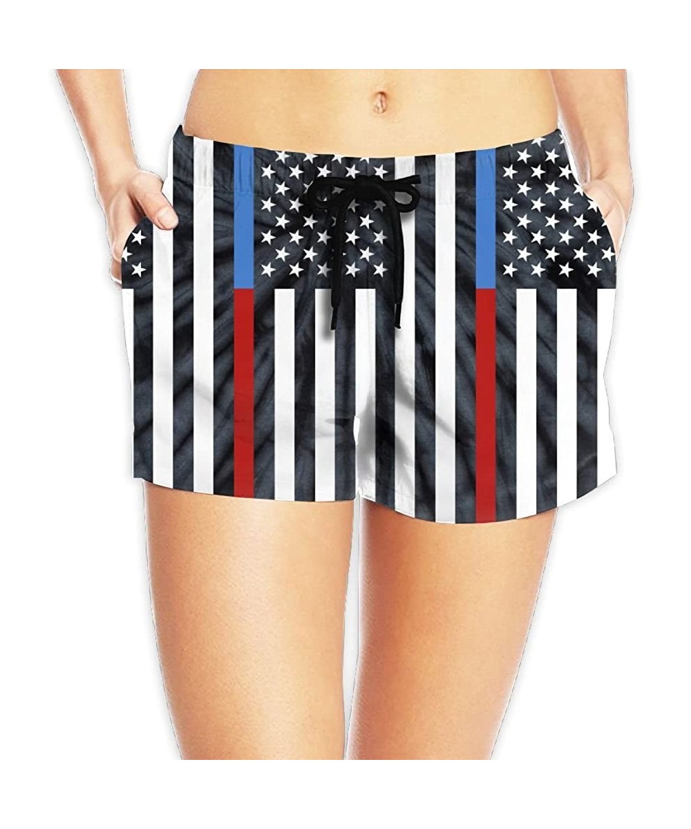 Board Shorts Women's Beach Board Shorts Thin Red & Blue Line American Flag Swim Trunks Briefs Swimsuit - Thin Red & Blue Line...