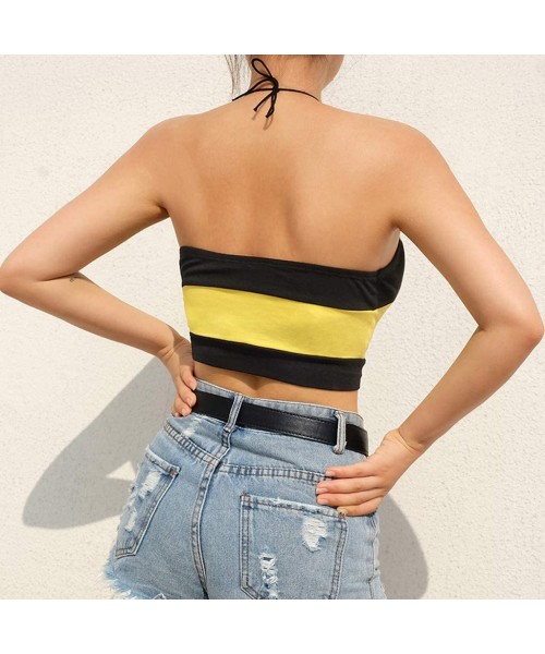 Tankinis Tube Tops for Women with Straps Sexy Halter Sleepwear Patchwork Underwear Backless Wrap Bra - Yellow - C918O5KE8CO