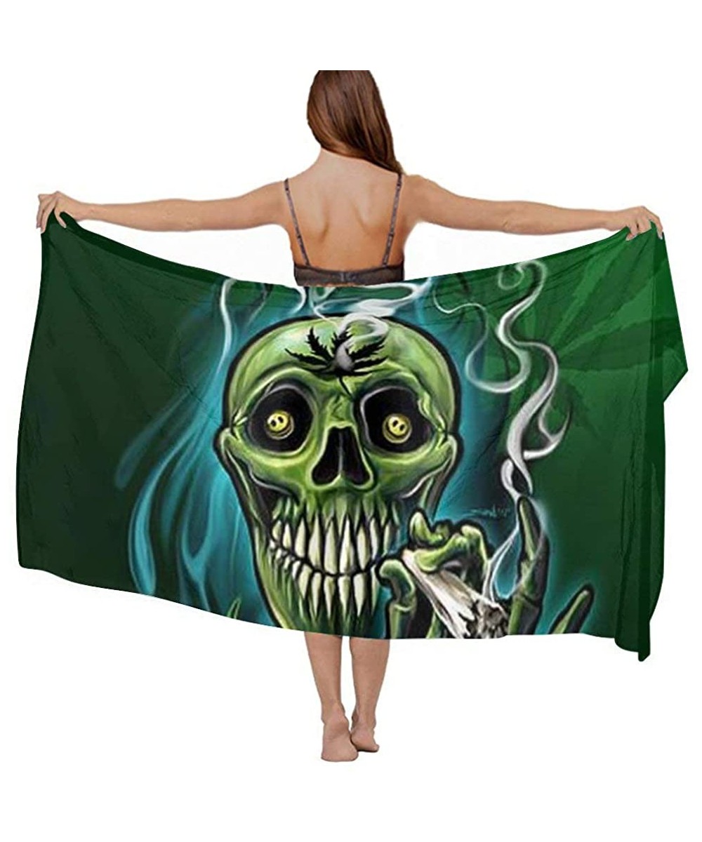 Cover-Ups Women Girl Beach Bikini Cover Up Chiffon Sarong Fashion Scarf Shawl Wrap - Marijuana Weed Leaf Sugar Skull - C61908...