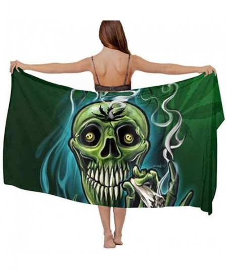 Cover-Ups Women Girl Beach Bikini Cover Up Chiffon Sarong Fashion Scarf Shawl Wrap - Marijuana Weed Leaf Sugar Skull - C61908...