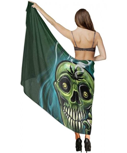 Cover-Ups Women Girl Beach Bikini Cover Up Chiffon Sarong Fashion Scarf Shawl Wrap - Marijuana Weed Leaf Sugar Skull - C61908...