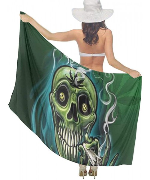 Cover-Ups Women Girl Beach Bikini Cover Up Chiffon Sarong Fashion Scarf Shawl Wrap - Marijuana Weed Leaf Sugar Skull - C61908...