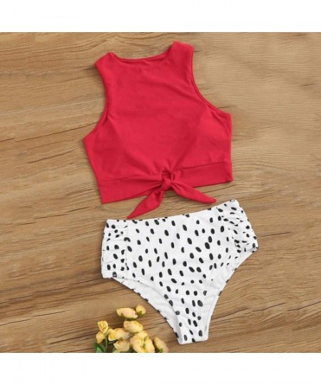 Sets Sexy Bikini Set Bathing Suits Two Pieces Swimwear Women's Knot Front Crop Top Swimsuit with Floral Printing Red 1 - CV18...