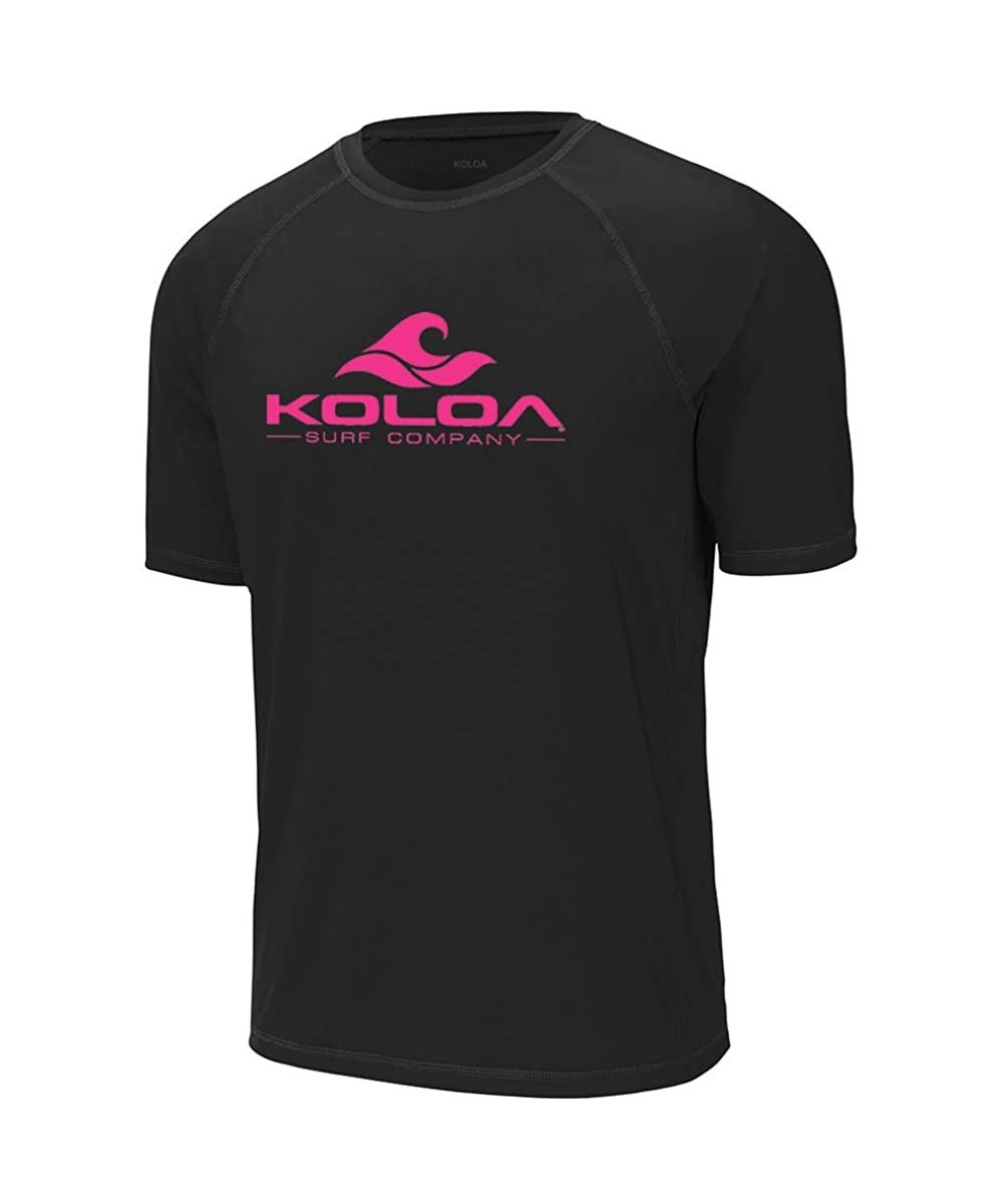 Rash Guards Mens Classic Wave Logo UPF 50 Rashguard Tees in Sizes XS-4XL - Black / Pink Logo - CT19472MCW5