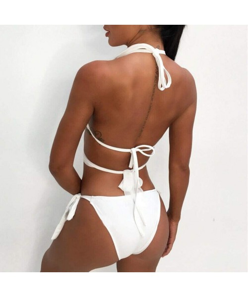 One-Pieces Women One Piece Swimwear Handmade Crystal Rhinestone Deep V Neck Halter Monokini Sexy Cut Out Bathing Swimsuit Whi...