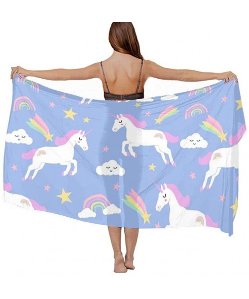 Cover-Ups Women's Swimwear Cover Ups- Summer Vacation Beach Sarong Soft Shawl Wrap - Rainbow Clouds Stars Cute Unicorn - C819...