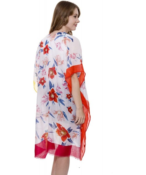 Cover-Ups Women's Summer Floral Print Topper/Cover-Up/Kimono Side Slit Open Front Outwear Beachwear Dress - Jp1412red - CR196...