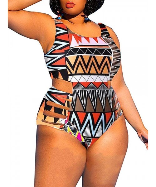 One-Pieces Womens Plus Size Cutout Swimsuit One Piece High Waisted Swimwear Bandage Tummy Control Monokini - Z-orange - CW196...