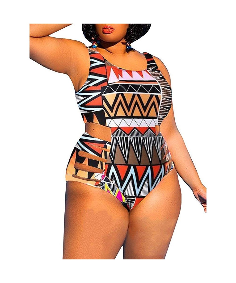 One-Pieces Womens Plus Size Cutout Swimsuit One Piece High Waisted Swimwear Bandage Tummy Control Monokini - Z-orange - CW196...