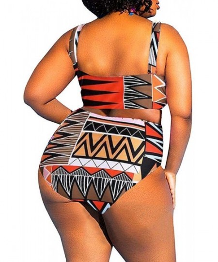 One-Pieces Womens Plus Size Cutout Swimsuit One Piece High Waisted Swimwear Bandage Tummy Control Monokini - Z-orange - CW196...