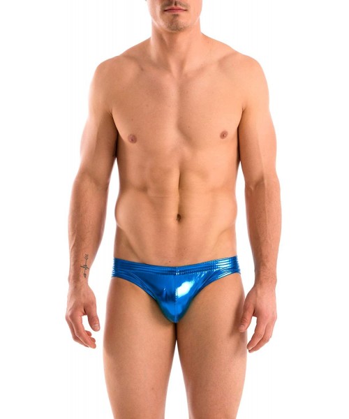 Briefs Mens Solid Contour Pouch Bikini Swimsuit - Liquid Blue - C7115O8X8LX