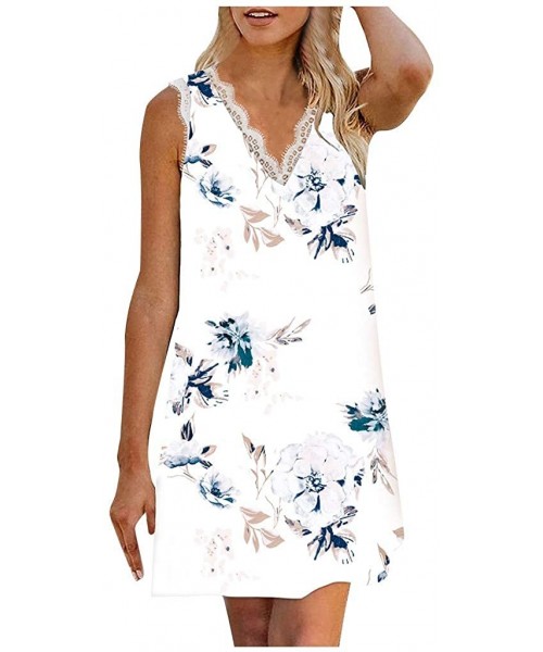 Cover-Ups Women Summer Floral Print Casual T Shirt Dresses Beach Cover Up Plain Pleated Tank Dress Sundress Casual Dress A wh...