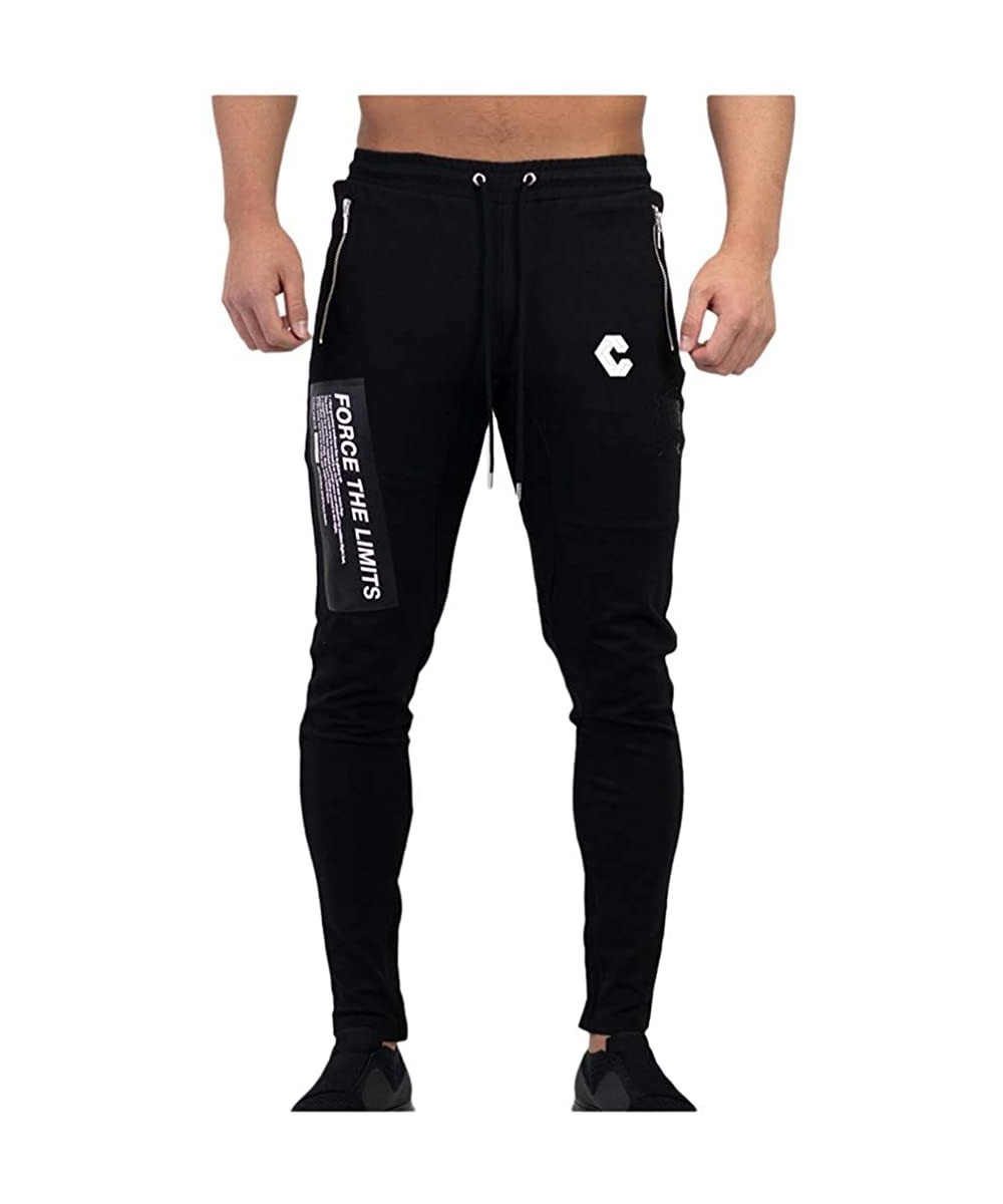 Rash Guards Men's Casual Bodybuilding Workout Running Outdoor Sports Running Trousers Drawstring Long Pants - Black_b - CF192...