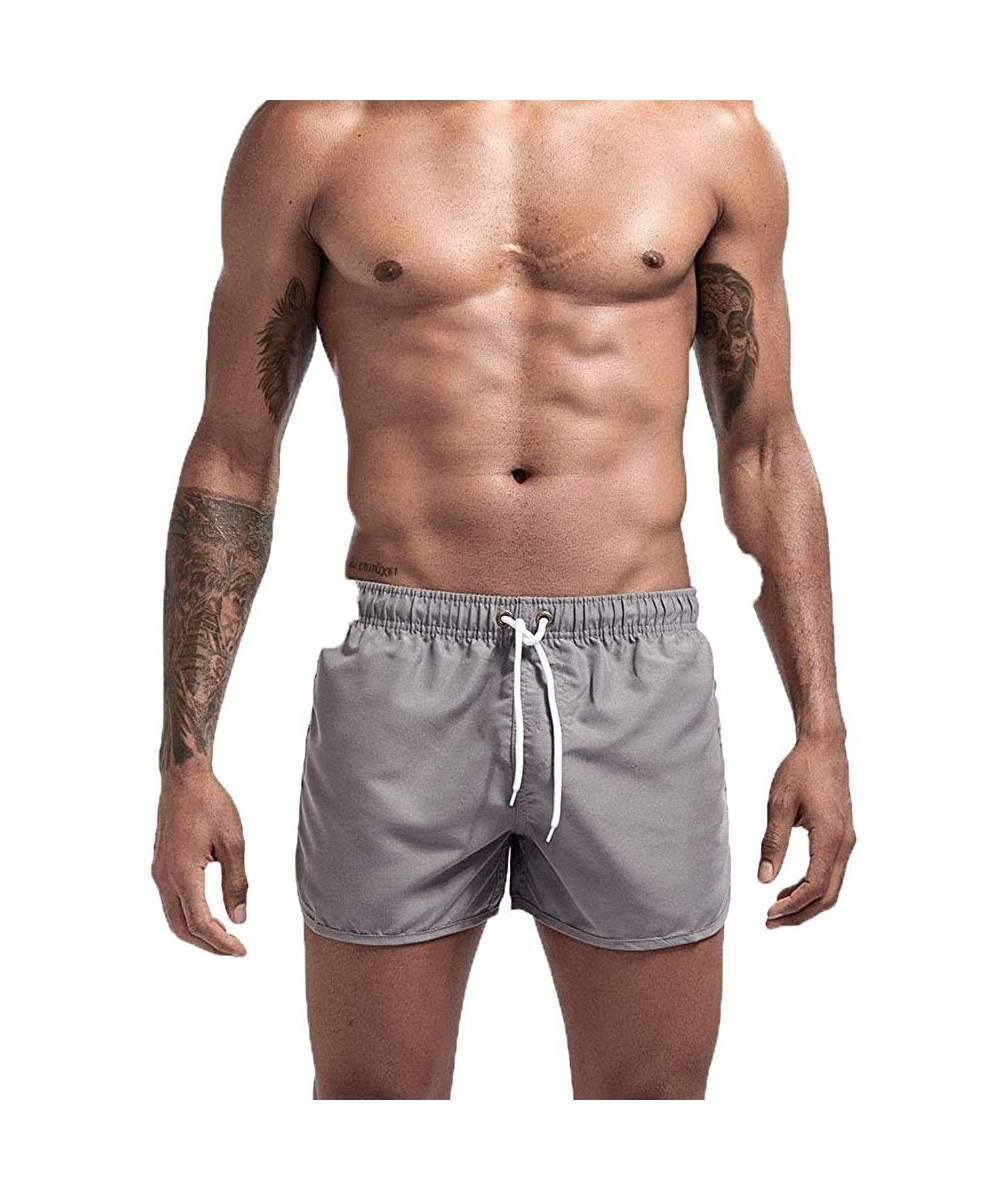 Board Shorts Mens Boys Short Solid Swim Trunks No Mesh Lining Quick Dry Bathing Suits Swim Shorts - Dark Gray - C118RSRL8QS