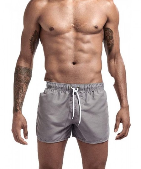 Board Shorts Mens Boys Short Solid Swim Trunks No Mesh Lining Quick Dry Bathing Suits Swim Shorts - Dark Gray - C118RSRL8QS