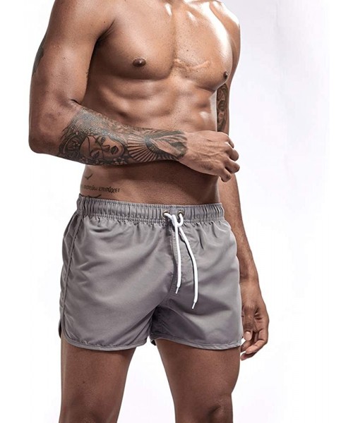 Board Shorts Mens Boys Short Solid Swim Trunks No Mesh Lining Quick Dry Bathing Suits Swim Shorts - Dark Gray - C118RSRL8QS