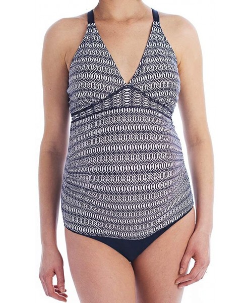 Tankinis Cross Back Maternity Swimwear-Pregnancy Swimsuits-Bathing Suit-Maternity Tankini Top - Navy Print - C518NUK3D33