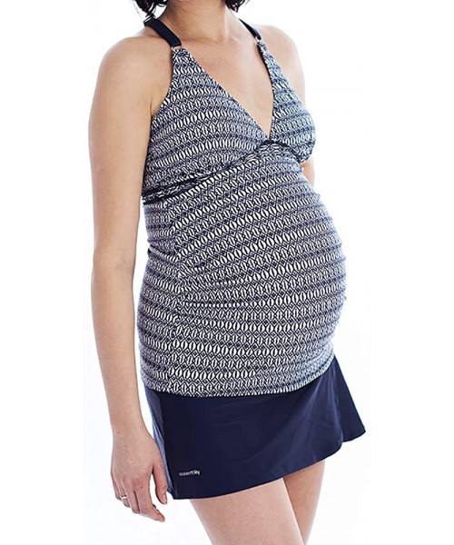 Tankinis Cross Back Maternity Swimwear-Pregnancy Swimsuits-Bathing Suit-Maternity Tankini Top - Navy Print - C518NUK3D33