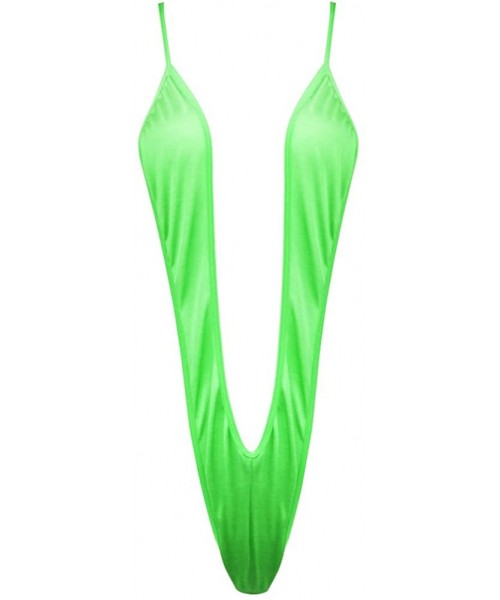 One-Pieces Women's Slingshot Deep V-Neck Mini Bikini G-String Teddy One Piece Monokini Swimsuit - Green - CJ18M7GUY4N