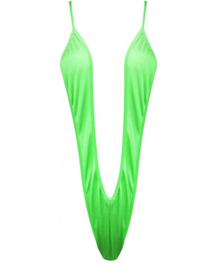 One-Pieces Women's Slingshot Deep V-Neck Mini Bikini G-String Teddy One Piece Monokini Swimsuit - Green - CJ18M7GUY4N