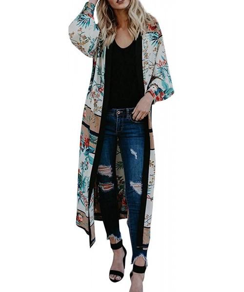 Cover-Ups Womens Cardigans Fall Floral Kimono Belt Bandage Shawl Beach Cover Up Beachwear Long Sleeve Blouse Japan Style Gree...