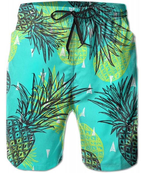 Board Shorts Men Swim Trunks Drawstring Elastic Waist Beach Shorts (Cute Pineapple) - Cute Pineapple - CX18SUYN9M2