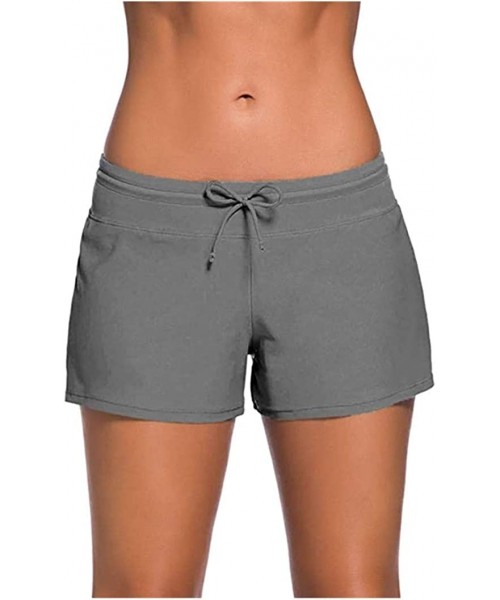 Tankinis Women's Solid Swimming Shorts Swimsuit Bottom Stretchy Pants Panty Drawstring - Grey - CJ19CIU9G6C