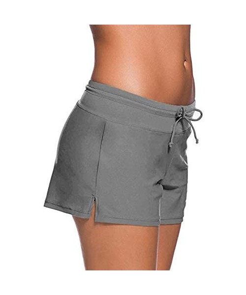 Tankinis Women's Solid Swimming Shorts Swimsuit Bottom Stretchy Pants Panty Drawstring - Grey - CJ19CIU9G6C