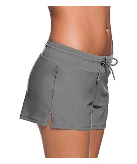 Tankinis Women's Solid Swimming Shorts Swimsuit Bottom Stretchy Pants Panty Drawstring - Grey - CJ19CIU9G6C