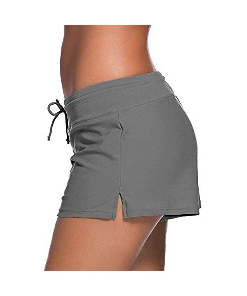 Tankinis Women's Solid Swimming Shorts Swimsuit Bottom Stretchy Pants Panty Drawstring - Grey - CJ19CIU9G6C