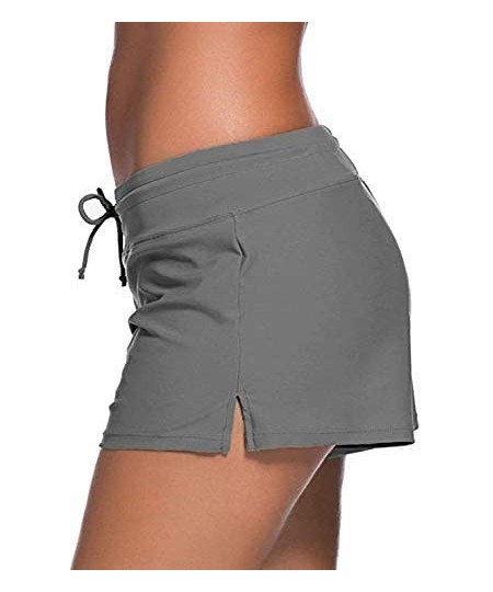 Tankinis Women's Solid Swimming Shorts Swimsuit Bottom Stretchy Pants Panty Drawstring - Grey - CJ19CIU9G6C