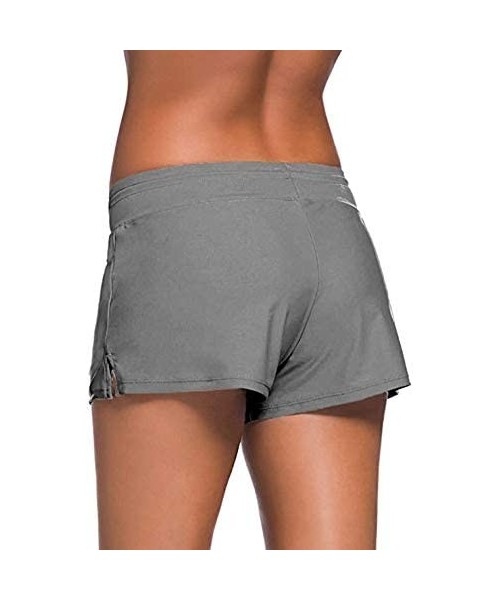 Tankinis Women's Solid Swimming Shorts Swimsuit Bottom Stretchy Pants Panty Drawstring - Grey - CJ19CIU9G6C