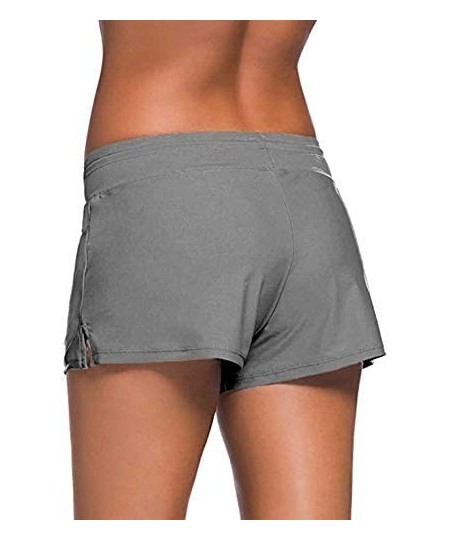 Tankinis Women's Solid Swimming Shorts Swimsuit Bottom Stretchy Pants Panty Drawstring - Grey - CJ19CIU9G6C