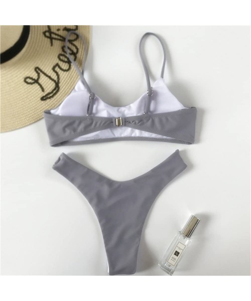 Sets Womens Sexy Thong Soft Padded Bikini Set Two Piece Swimsuits - Gray - C518D3YLXZZ